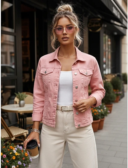 Dámská růžová džínová bunda TY5597 růžová - FashionStreet 