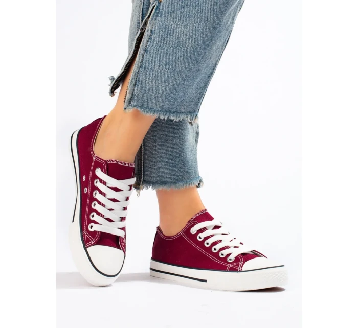 Trendy Bordowy dámské tenisky bez podpatku Trendy Bordowy dámské tenisky bez podpatku