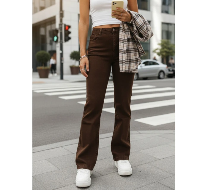 Jeansy damskie z wysokim stanem brązowe FashionStreet UY2910