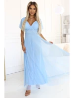 Dlouhé šaty s výstřihem a krátkými rukávy model 21061389 - numoco basic