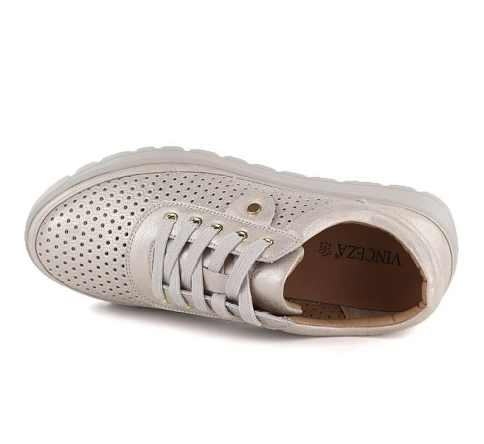 Dámské zlaté prolamované kožené polobotky Vinceza 79629