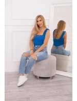 Halenka bez ramínek s volánky chrpově modrá Halenka bez ramínek s volánky chrpově modrá