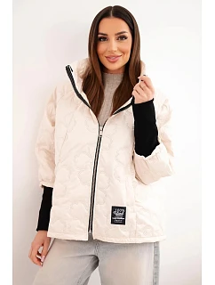 Dámská jarní prošívaná bunda s ozdobnou model 22040178 a zipem světle béžová - K-Fashion