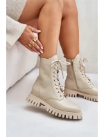 Kožené botky s na zip  Béžové model 21675548 - CheBello