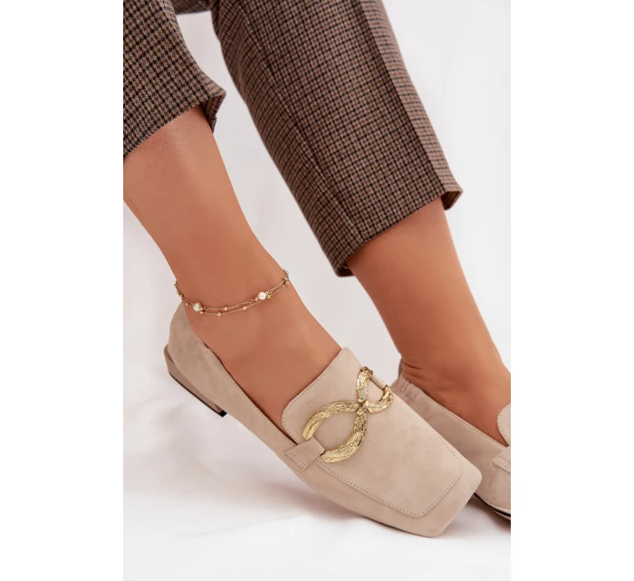 Dámské mokasíny z pravé nubukové kůže se zlatým detailem D&A CR61-3115 Béžové