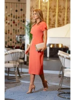 Tužkové šaty s rozparkem na boku S398 oranžové - Stylové