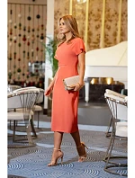 Tužkové šaty s rozparkem na boku S398 oranžové - Stylové