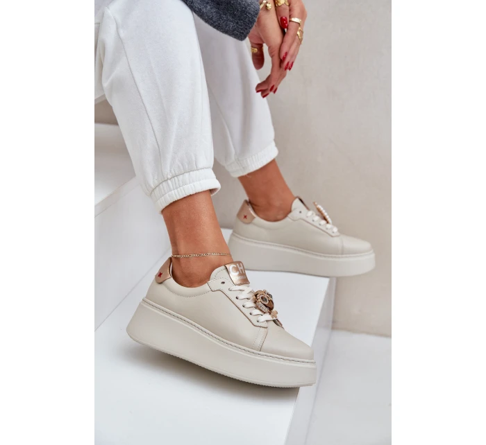 Dámské Kožené Tenisky model 21683829 Světle Béžové - CheBello