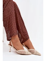 Sandály z pleteniny na jehlovém podpatku světle béžové model 21919223 - Boto