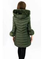 Prošívaná dámská zimní bunda v khaki barvě s kapucí (w750-1)