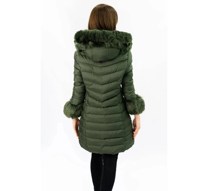Prošívaná dámská zimní bunda v khaki barvě s kapucí (w750-1)