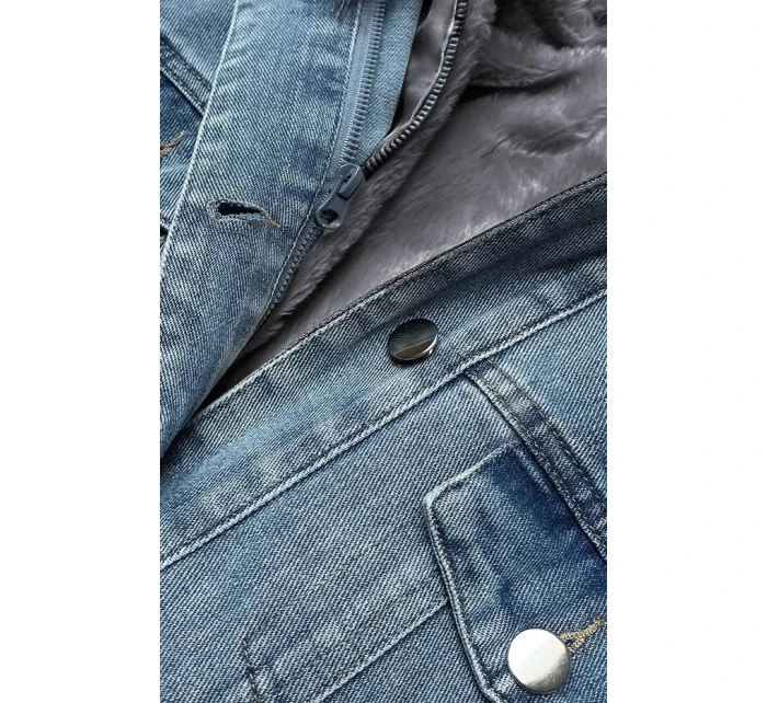 Světle modro-šedá dámská džínová bunda s kožešinovou odepínací podšívkou (br9588-5009) Světle modro-šedá dámská džínová bunda s kožešinovou odepínací podšívkou (br9588-5009)