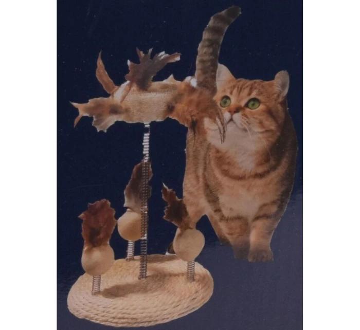 KOČIČÍ HRAČKA PEŘÍ NA PRUŽINÁCH NA ŠKRABADLE 14X33CM