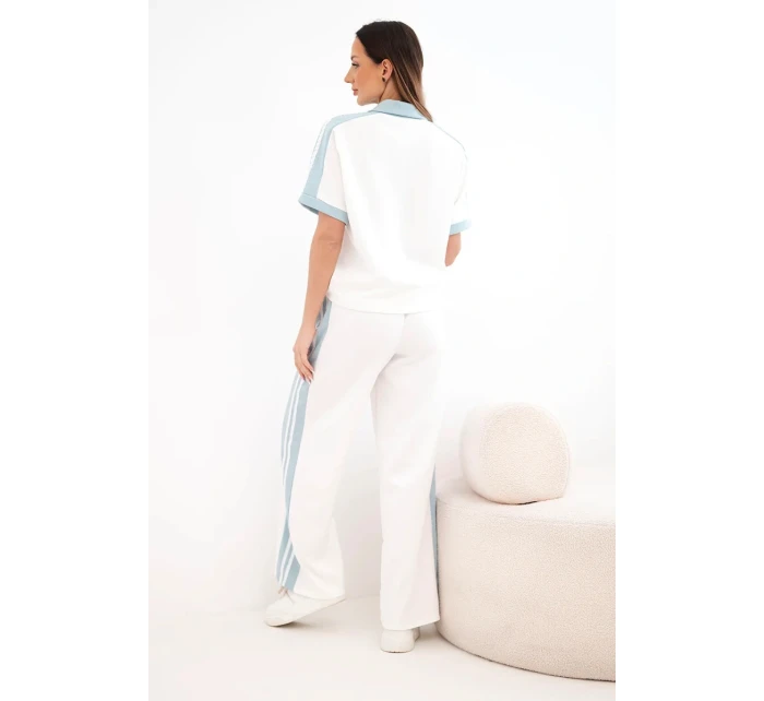 Dámský komplet máslový s polo mikinou a širokými kalhotami tmavě mátová