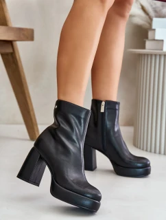 Boty na podpatku z přírodní kůže Černé model 21673855 - Goe