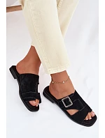 Semišové dámské nazouváky na nízkém podpatku s přezkou Big Star TT274477 Černé Semišové dámské nazouváky na nízkém podpatku s přezkou Big Star TT274477 Černé