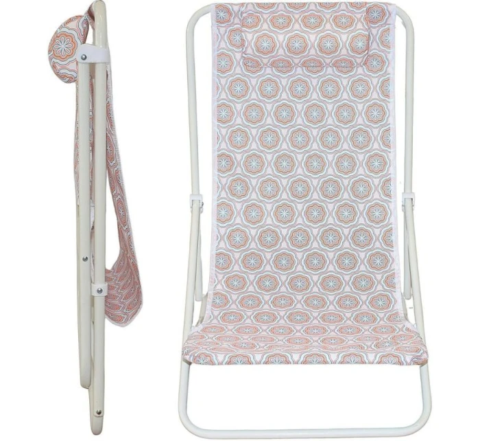 SKLÁDACÍ PLÁŽOVÉ LEHÁTKO S OPĚRKOU HLAVY MODRÉ A ORANŽOVÉ