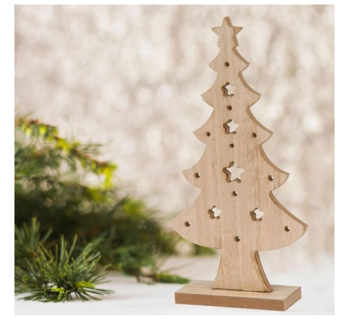 OZDOBNÝ DŘEVĚNÝ VÁNOČNÍ STROMEK 32CM HVĚZDA