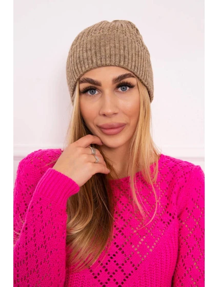 Tenká čepice tmavě béžová model 18750509 - K-Fashion Tenká čepice tmavě béžová model 18750509 - K-Fashion