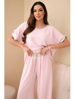 Komplet z viskózy se zlatým lemováním cukrová růžová