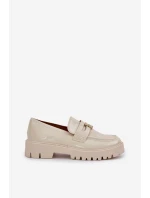 Lakované dámské mokasíny s ozdobnou  béžové model 21684872 - Boto