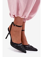 Dámské sandály na podpatku zdobené flitry a korálky Černé model 22092169 - Boto