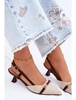 Dámské sandály na podpatku s špičatými nosy hnědo-bežové Felessa