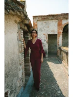 Kombinéza s rukávy bordó model 21319117 - STYLOVE Kombinéza s rukávy bordó model 21319117 - STYLOVE