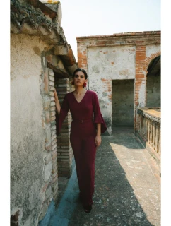 Kombinéza s rukávy bordó model 21319117 - STYLOVE