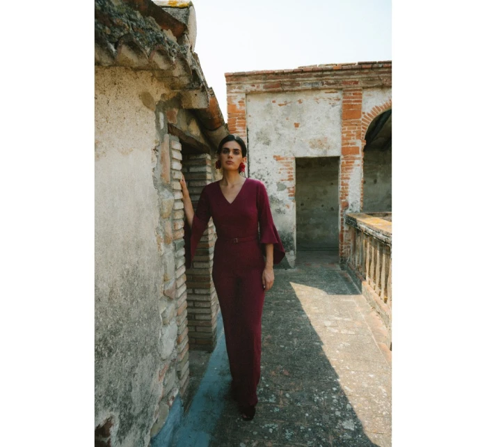 Kombinéza s rukávy bordó model 21319117 - STYLOVE Kombinéza s rukávy bordó model 21319117 - STYLOVE