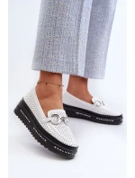 Dámské kožené mokasíny na platformě s ozdobou S.Barski bílá Dámské kožené mokasíny na platformě s ozdobou S.Barski bílá