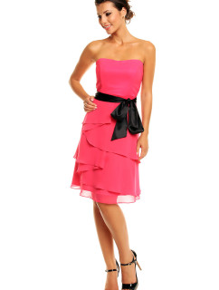 Společenské šaty korzetové značkové MAYAADI s mašlí a sukní s volány růžové - Růžová - MAYAADI