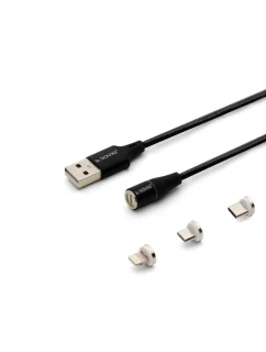 MAGNETICKÝ KABEL SAVIO USB - USB TYP C, MICRO A LIGHTNING, 2 M, ČERNÝ CL-155