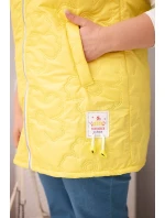 Dámská vesta Plus Size s kapucí a květinovým prošíváním žlutá