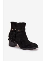 Dámské kozačky na podpatku s třásněmi Černé model 21714357 - Boto