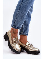 Dámské kožené boty s masivními vysokými podpatky, zlatá Lemmitty