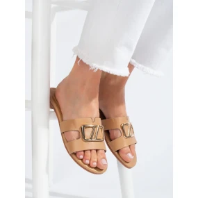 Komfortní hnědé dámské  nazouváky bez podpatku