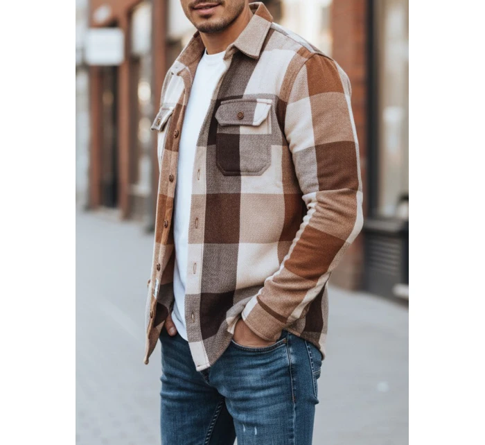 Pánská velbloudí kostkovaná flanelová košile Dstreet DX2674