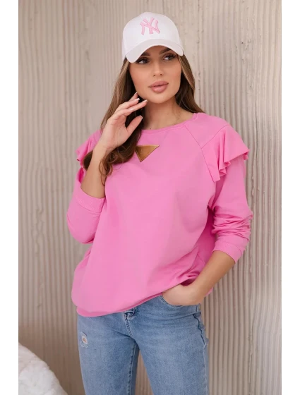 Bavlněná halenka s volánky na ramenou světle růžová Bavlněná halenka s volánky na ramenou světle růžová