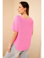 Dámský svetr s krátkým rukávem volného střihu světle růžový