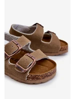 Dětské sandálky na korkové platformě se suchým zipem v barvě khaki Rorria