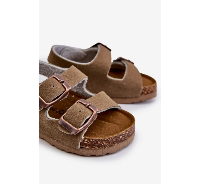 Dětské sandálky na korkové platformě se suchým zipem v barvě khaki Rorria