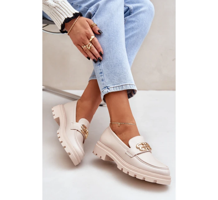 Dámské Mokasíny Se Zlatým Detalem Béžové model 21683267 - Boto