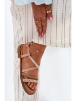 Ploché Sandály S Ozdobnými Pásky model 21697178 Béžové - VINCEZA