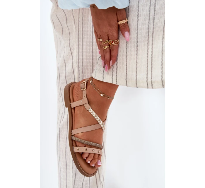 Ploché Sandály S Ozdobnými Pásky model 21697178 Béžové - VINCEZA