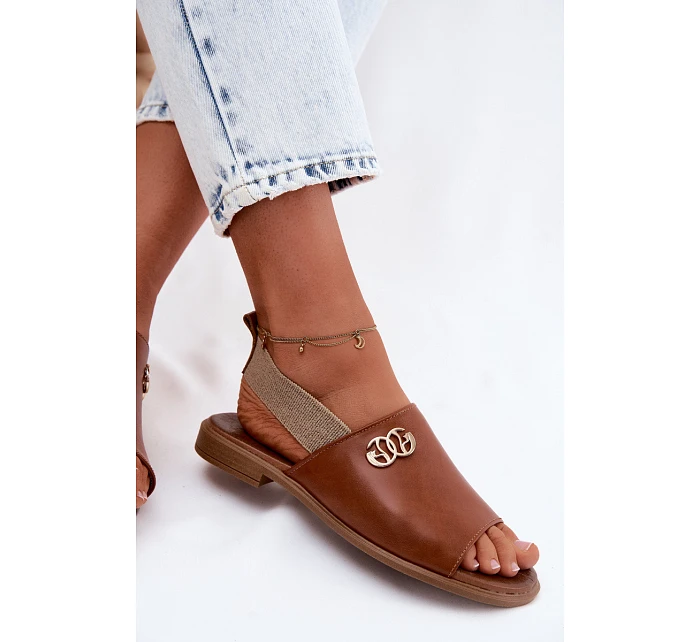 Kožené sandály se zlatým detailem model 22122967 Hnědé - Zazoo