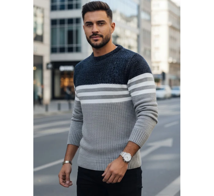 Pánský pruhovaný šedý svetr Dstreet model 21982378 - FashionStreet