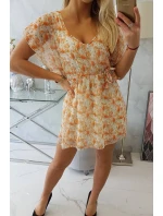 Květinové šaty s vázáním v pase ecru