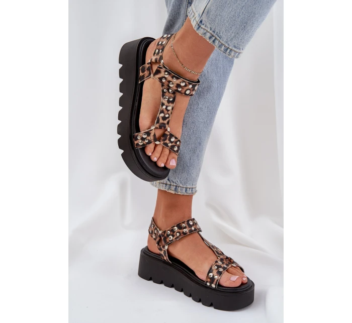 Zdobené Sandály Na Platformě Leopardí Hnědé model 21684515 - Boto Zdobené Sandály Na Platformě Leopardí Hnědé model 21684515 - Boto