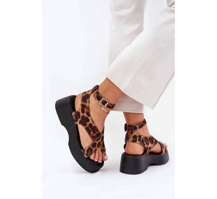 Dámské Sandály Na Platformě A Klínu V Leopardím Tisku Hnědé Tenzorus Dámské Sandály Na Platformě A Klínu V Leopardím Tisku Hnědé Tenzorus